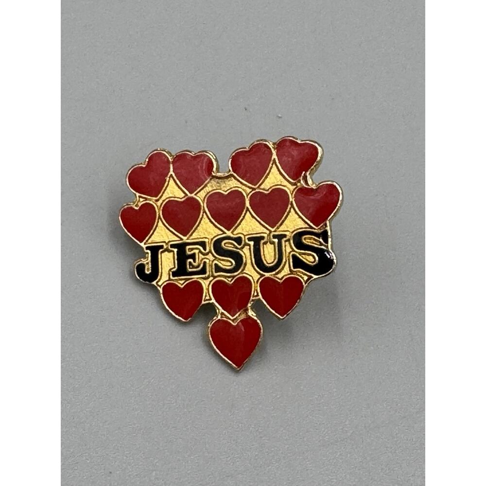 Vintage‎ Love Jesus Red Hearts Lapel Pin Brooch